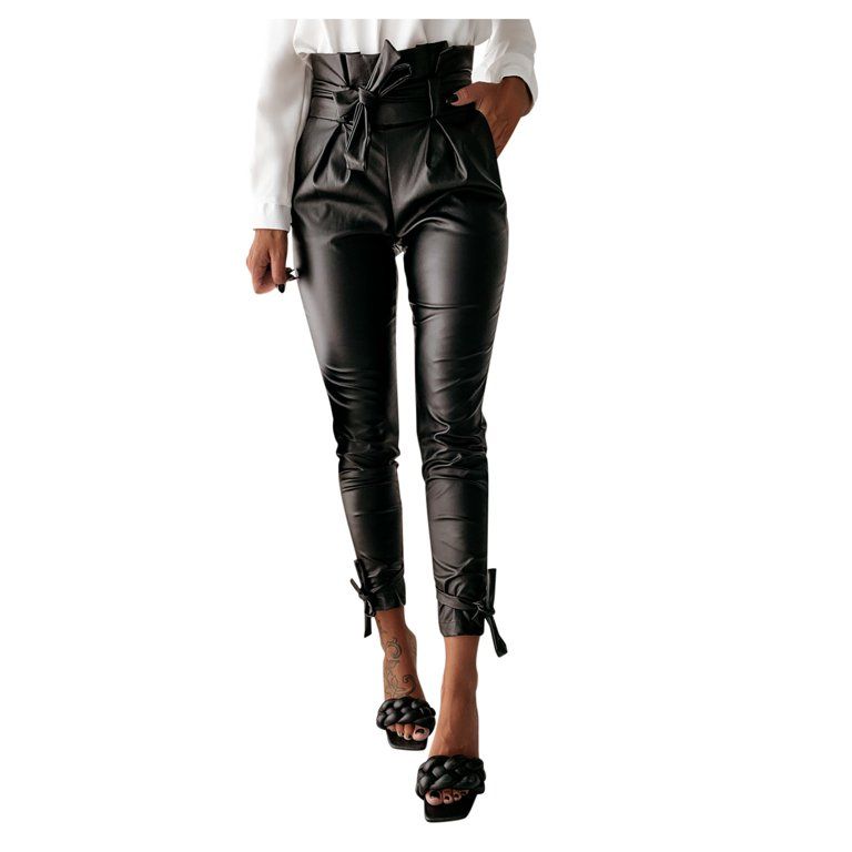 COFEST Ladies Nightclub Wear Solid Color Faux Leather Pants Leggings for Women Casual Stretchy Sl... | Walmart (US)