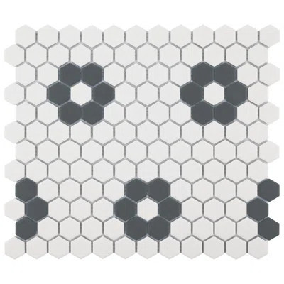 Gotham 1" Hex White with Black Flower 10-1/4" x 11-3/4" Porcelain Mosaic Floor and Wall Tile | Wayfair North America