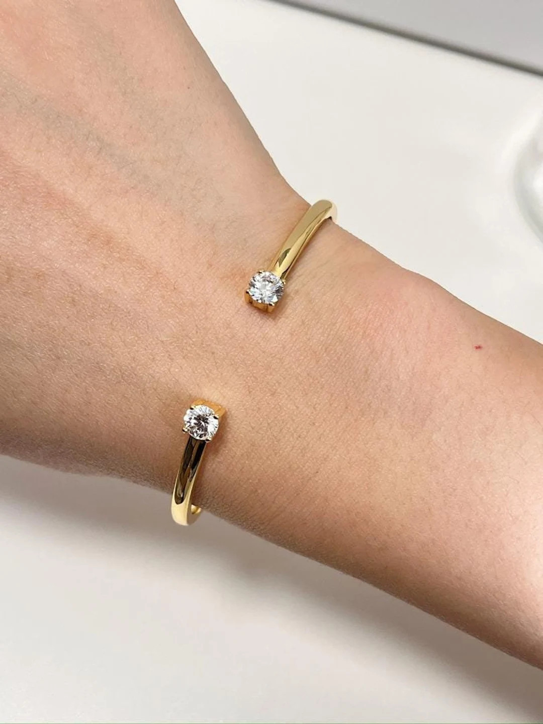 Minimalist Diamond Cuff Bangle Bracelet, Statement Gold Cuff Bangle, Adjustable Modern Cuff Brace... | Etsy (US)