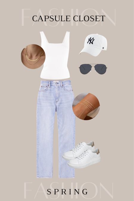 Spring Capsule Closet Outfit

White tank top, white baseball hat, aviators, white sneakers, straight jeans, spring outfit

#LTKSeasonal #LTKstyletip #LTKfindsunder50