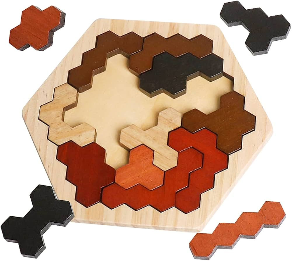 Skrtuan Wooden Hexagon Puzzle for Kids & Adults, Montessori STEM Educational Toy with Colorful Sh... | Amazon (US)