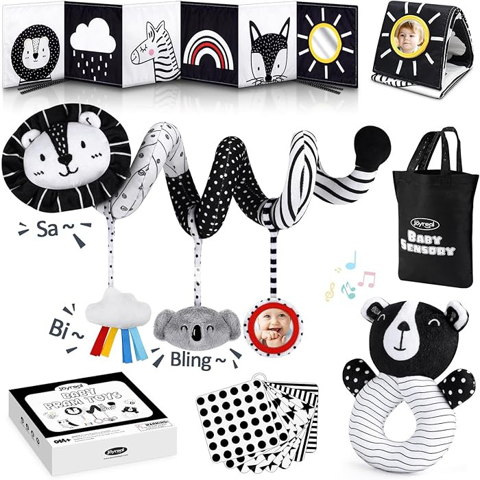 Joyreal High Contrast Baby Toys for Newborn, Black and White Baby Sensory Toys with Car Seat Toys... | Amazon (US)