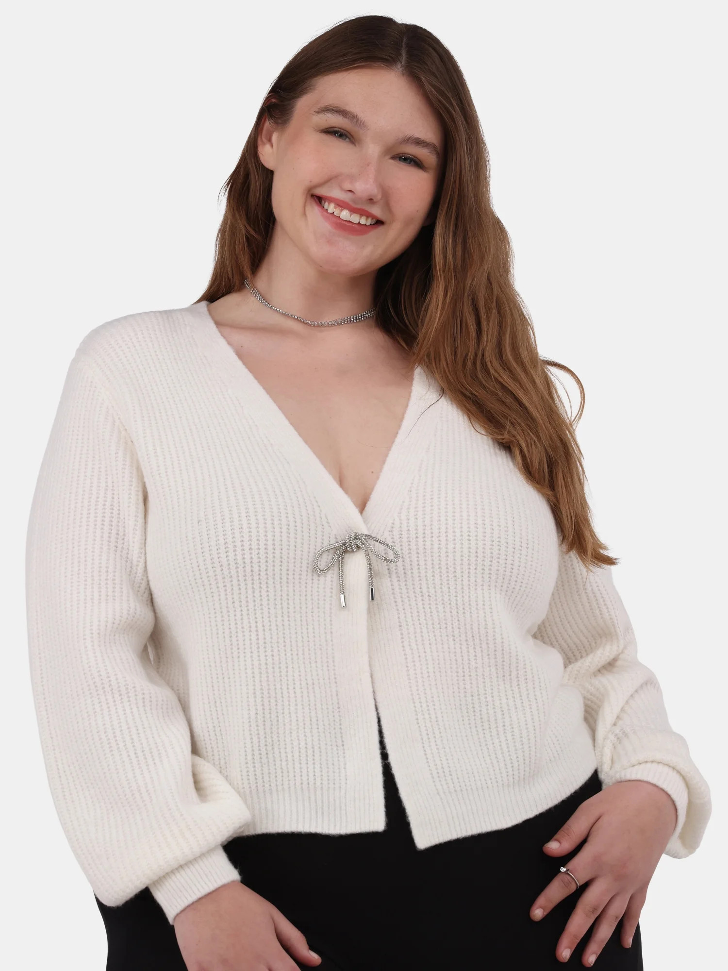 No Boundaries Rhinestone Bow Cardigan, Women's - Walmart.com | Walmart (US)