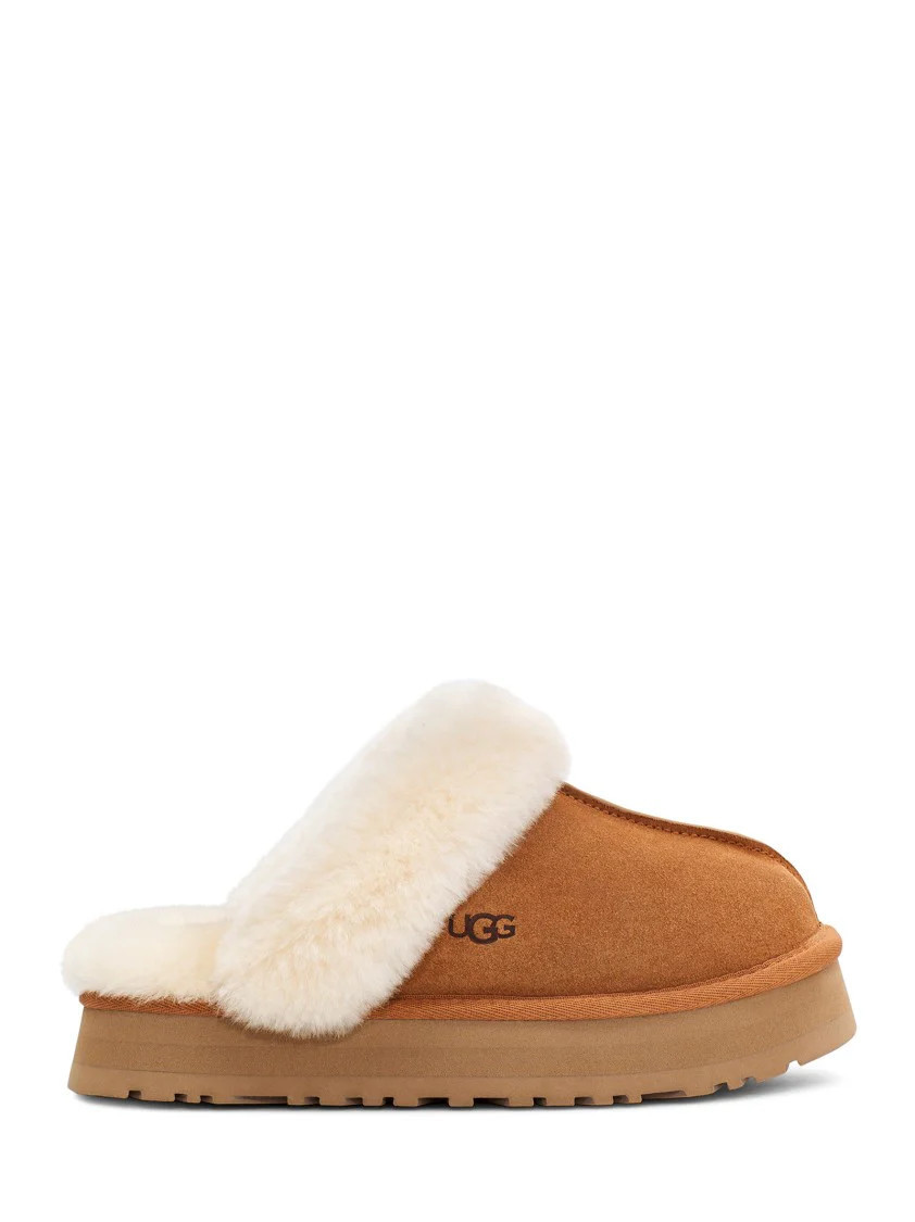 Platform Slippers With Plush Shearling Collar And Contrast Logo | Shop Simon