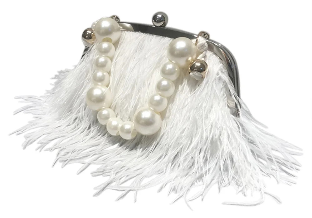 Vintage Fluffy Ostrich Feather Evening bags and Clutches for Women Pearl Chain Tote bags Bridal P... | Walmart (US)