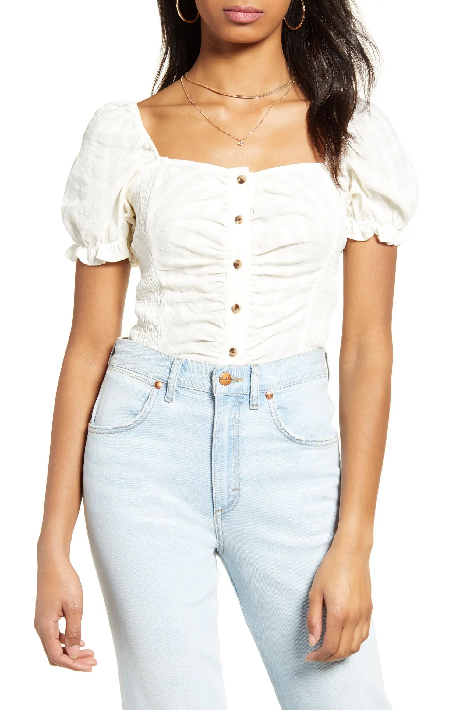 Swiss Dot Ruched Puff Sleeve Top | Nordstrom