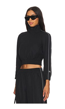 Alexander Wang Cropped Track Jacket With Logo Webbing Tape in Black from Revolve.com | Revolve Clothing (Global)