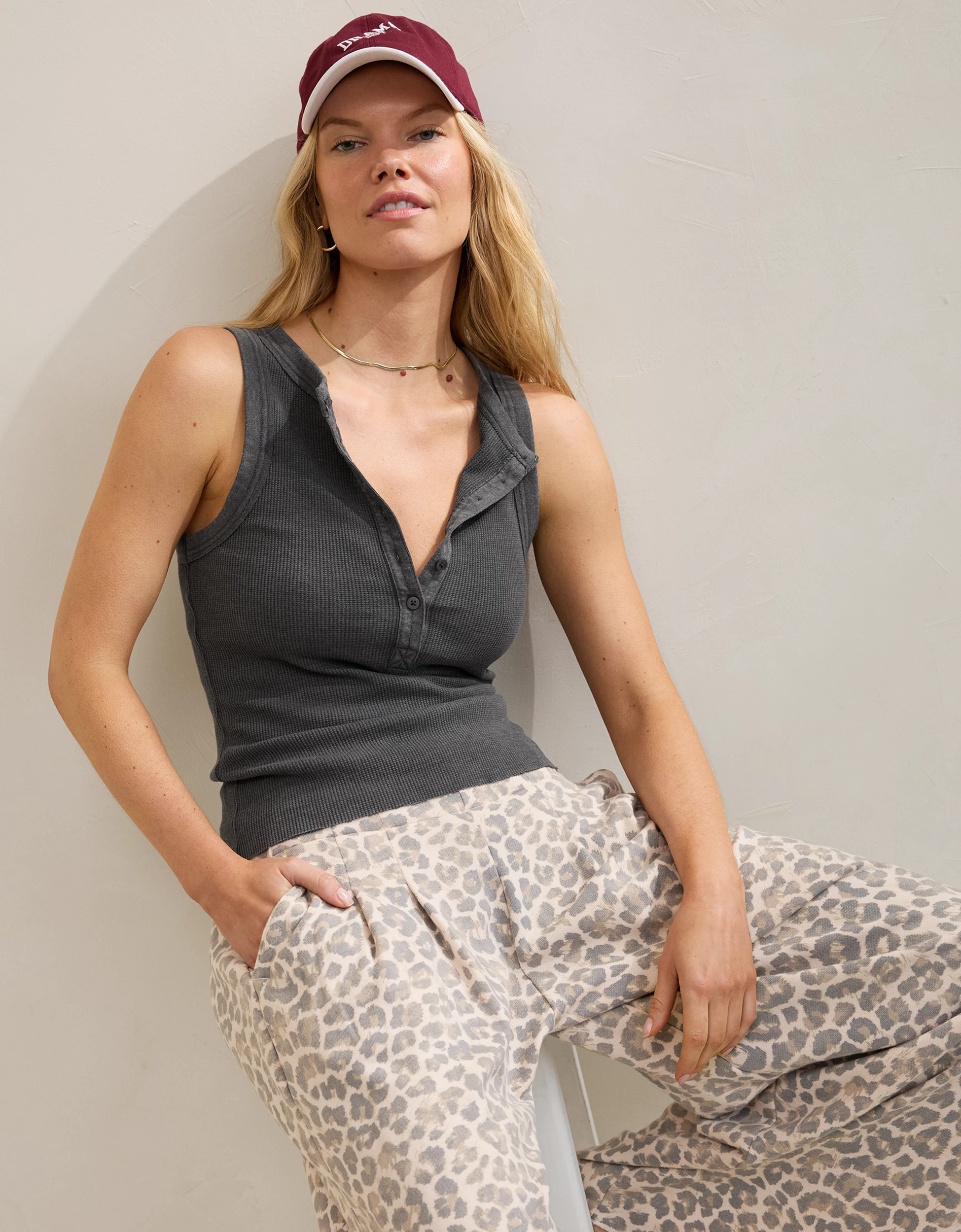 Aerie Unwind Waffle Henley Tank Top | Aerie