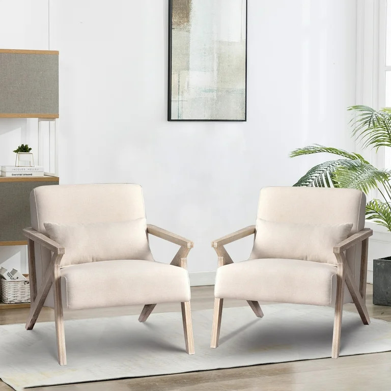 Bonzy Home Mid Century Accent Chair, Single Sofa Armchair for Living Room, Bedroom, Balcont,Beige... | Walmart (US)