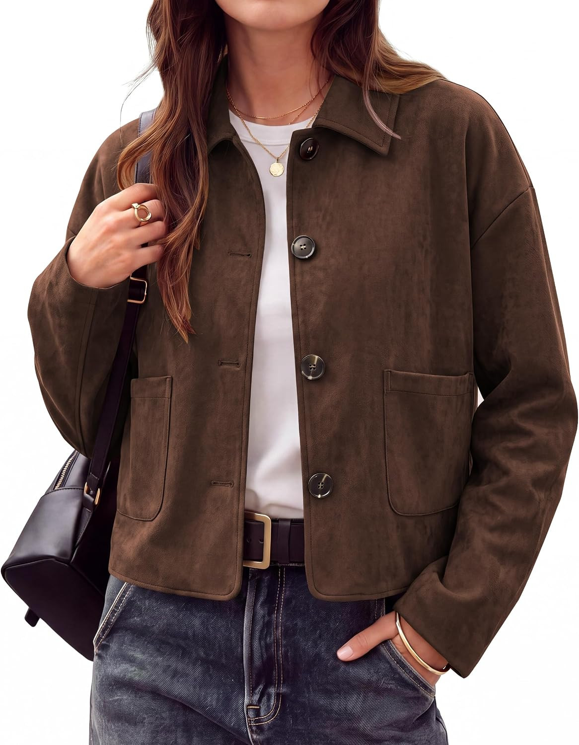 PRETTYGARDEN Faux Suede Casual Cropped Fall Jacket for Women Trendy 2026 | Amazon (US)