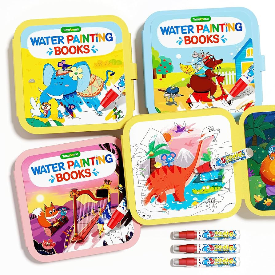 Timetome Reusable Water Painting Book for Kids - 3 Pack Magic Watercolor Books with Water Pen Fai... | Amazon (US)