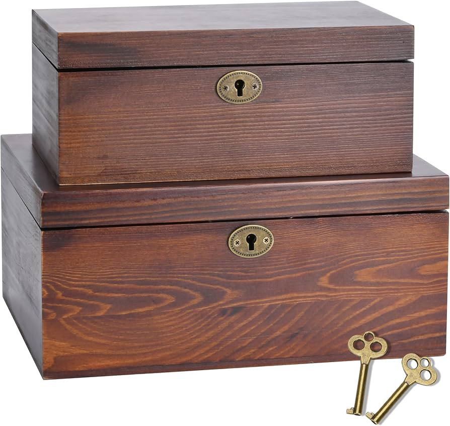 Wooden Box with Hinged Lid - 2 Pack - Vintage Decorative & Lockable Chest - for Keepsakes, Valuab... | Amazon (US)