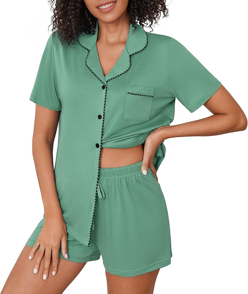 Ekouaer Pajama Set Women Classic Loose Short Sleeve Button Down Pjs Set Soft Sleepwear Loungewear... | Amazon (US)