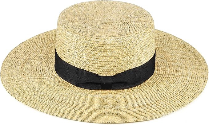 FEMSÉE Straw Beach Hat - Sun Hats for Women and Men Flat Top Classic Boater Hat | Amazon (US)