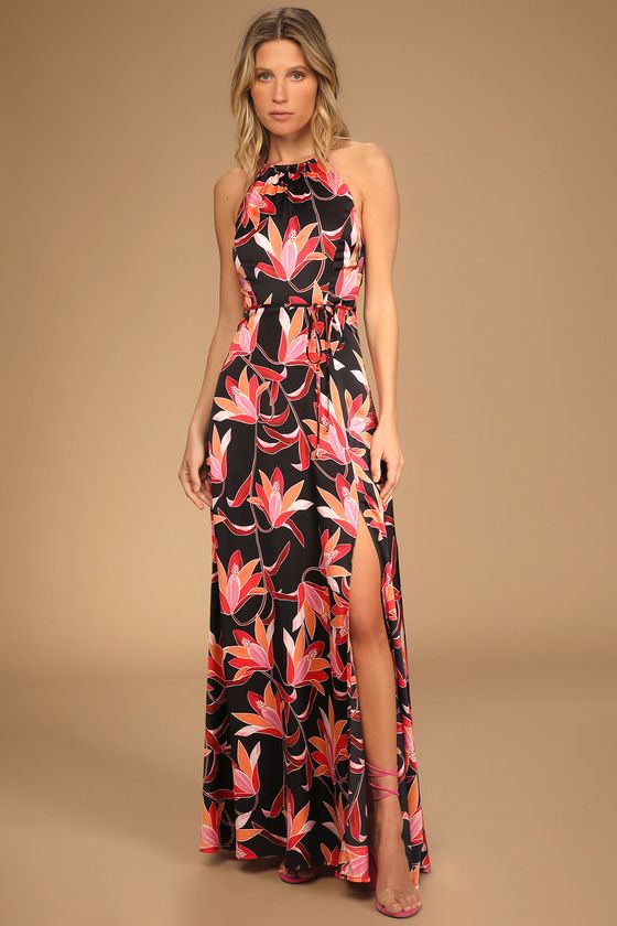 Ready For Rio Black Multi Tropical Print Halter Neck Maxi Dress | Lulus (US)