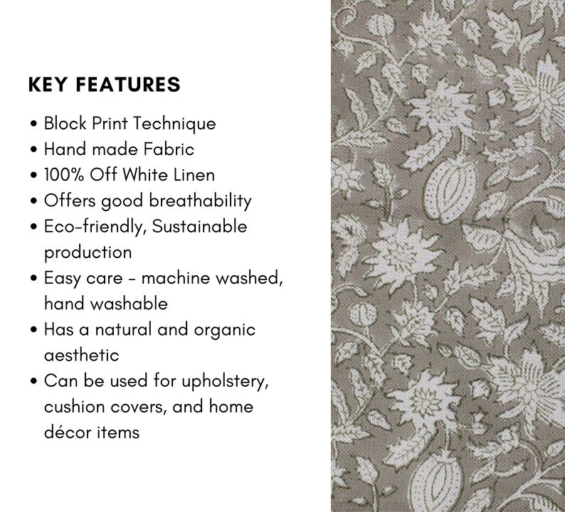 Off White Linen 58 Wide, Block Print, Linen by Yard, Indian Cushion Fabric, Sofa and Table Cloth,... | Etsy (US)