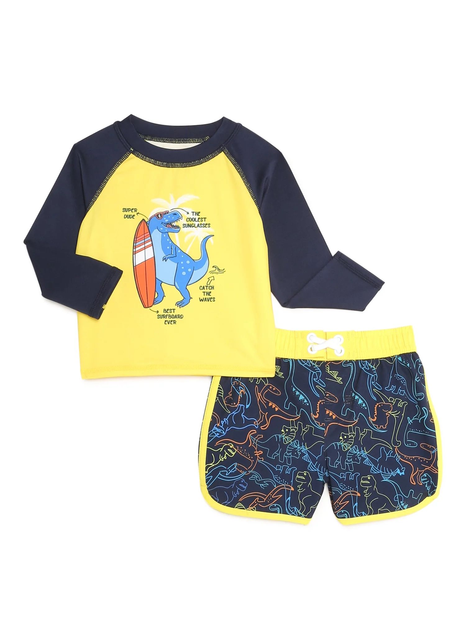 Wonder Nation Baby and Toddler Boy Long Sleeve Rash Guard Swim Set, 2-Piece, Sizes 12M-5T | Walmart (US)