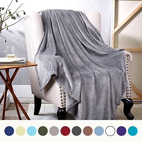 Flannel Fleece Luxury Blanket Grey Throw Lightweight Cozy Plush Microfiber Solid Blanket by Bedsure | Amazon (US)