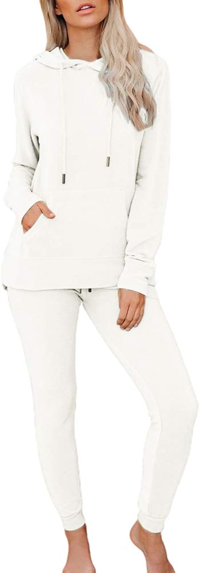 Eurivicy Women's 2 Piece Sweatsuit Set Solid Knit Long Sleeve Hooded Pullover and Pocketed Sweatp... | Amazon (US)