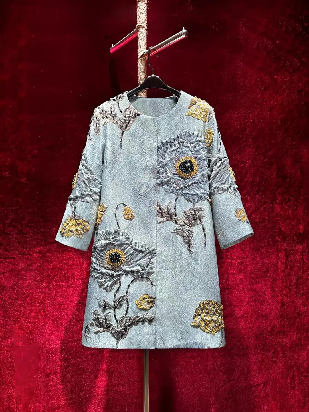 Vintage French Embroidery Mom Wear - 3D Floral & Jeweled Accents 3/4 Sleeves Couture|custom-fabri... | Etsy (US)