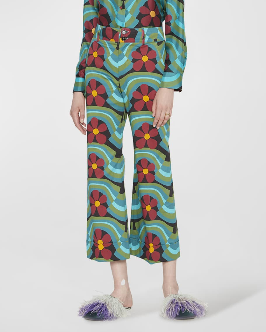La DoubleJ Hendrix Wavy Floral-print Flare-Leg Crop Pants | Neiman Marcus