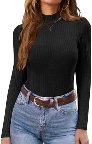 Ekouaer Women's Mock Turtleneck Long Sleeve Shirts Ribbed Knit Lightweight Pullover Sweater Stret... | Amazon (US)