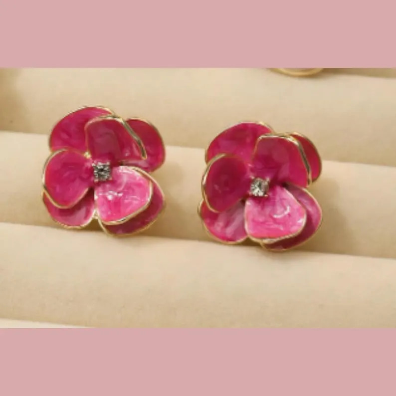 Dainty Floral Stud Earrings: Gold & Silver Enamel Blossom | Etsy (US)