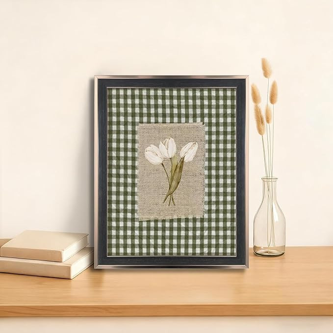 Framed Vintage White Tulip Canvas Wall Art Sage Green Striped Botanical Wall Decor Pictures Vinta... | Amazon (CA)