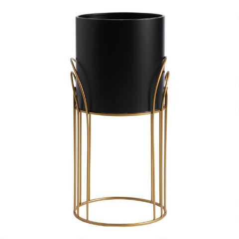 Black Metal Planter With Arched Gold Stand | World Market