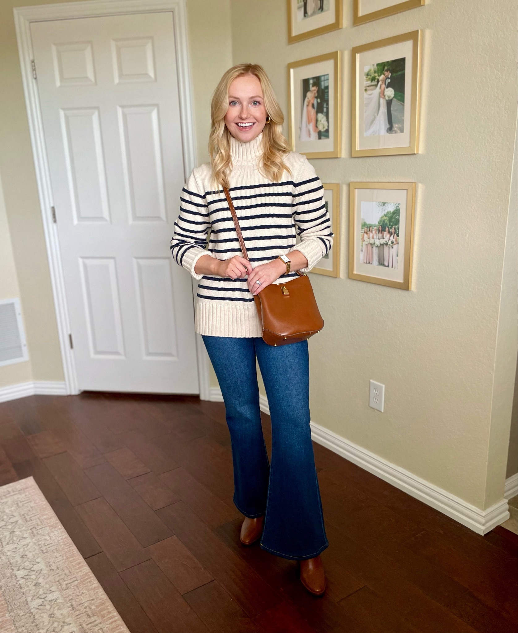 Wearing a 26S in jeans and XS in the sweater | winter outfit, casual winter outfit, coastal winter outfit, coastal grandmother, flare jeans, striped sweater 

#LTKSeasonal #LTKfindsunder100 #LTKstyletip