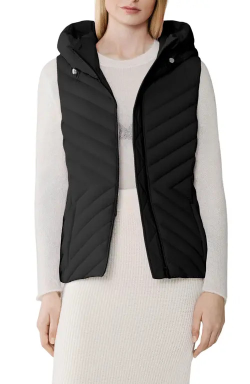 Soia & Kyo Estelle Water Resistant 700 Fill Power Hooded Down Vest in Black at Nordstrom, Size Large | Nordstrom