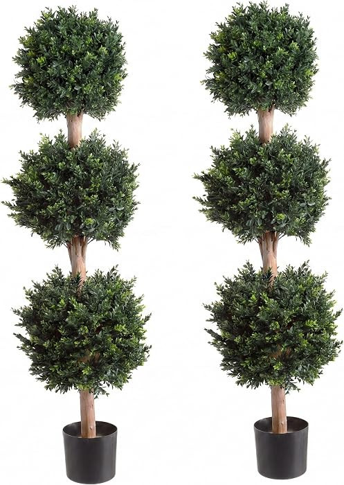 Pure Garden Set of 2 Artificial Trees - 5FT Hedyotis Topiary Fake Plants in Weighted Pots - Faux ... | Amazon (US)
