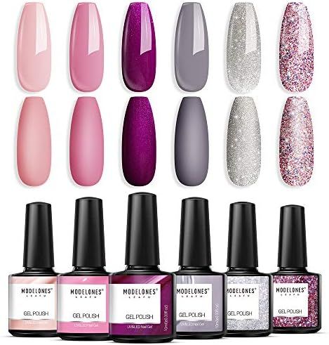 Gel Nail Polish Spring Pink Gel Polish, 6PCS 10ml Purple Grey Holiday Gel Nail Set Gel Top Coat N... | Amazon (US)
