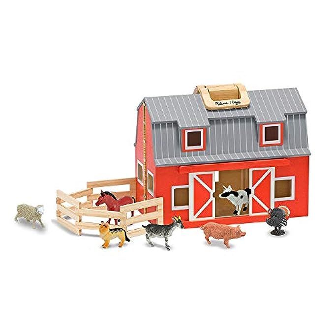 Melissa & Doug Fold and Go Wooden Barn With 7 Animal Play Figures | Amazon (US)