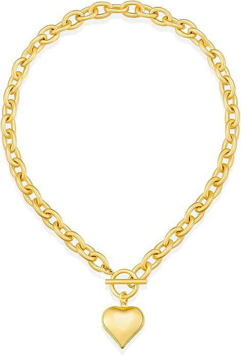 CLASSYZINT 18K Gold Plated Coin Lion Head Pendant Necklace Chunky Paperclip Choker Necklace For G... | Amazon (US)