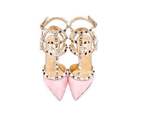 ART PRINT Maison Valentino Rockstud Pink Studded High Heels Print from Watercolor Painting, Fashion  | Etsy (US)