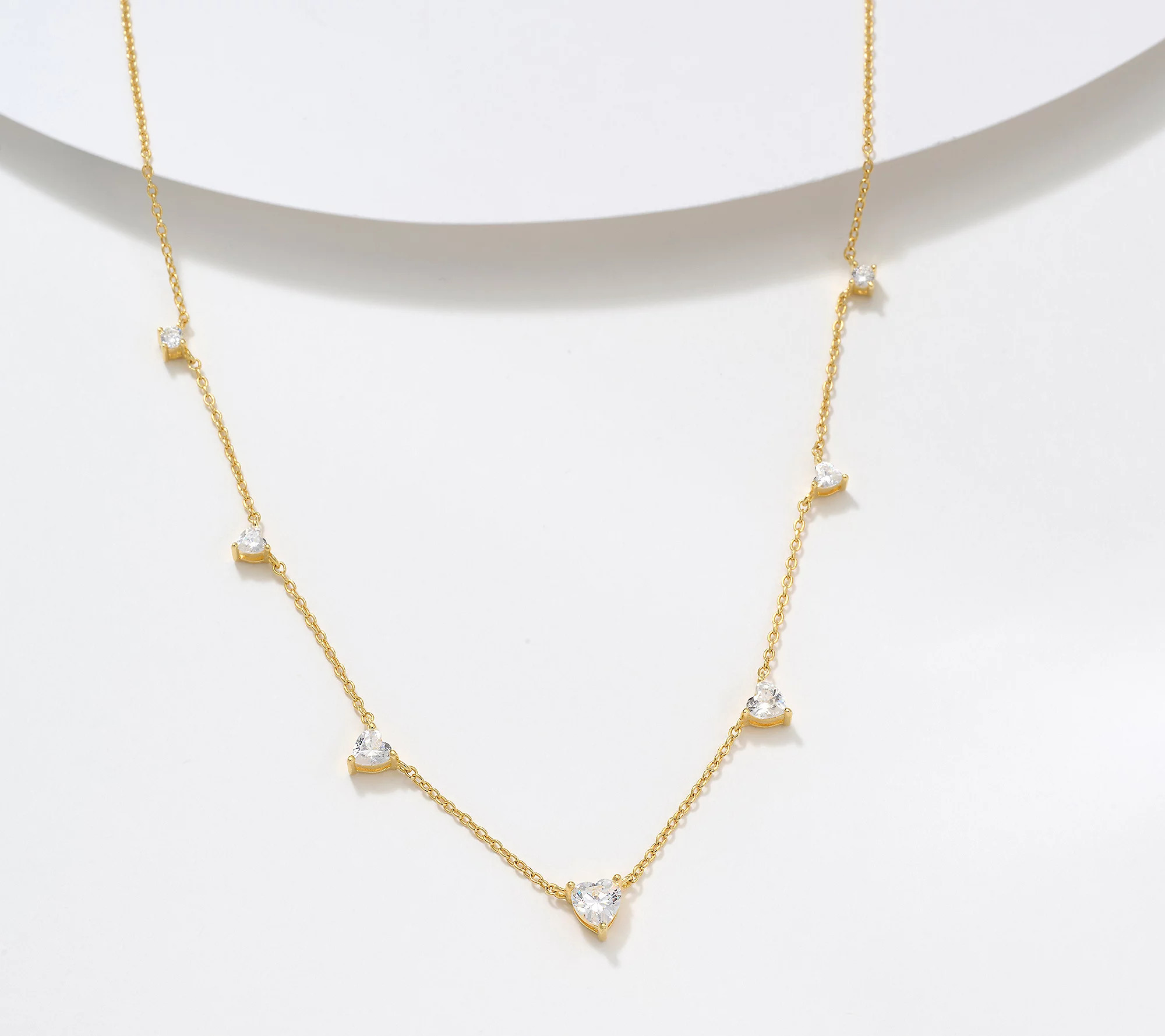 As Is Diamonique Round & Heart Station Necklace, Sterl | QVC