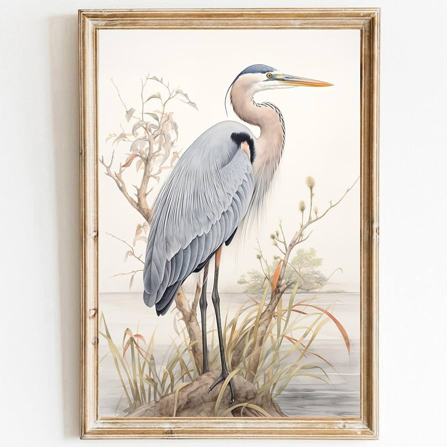 Blue Heron Wall Art Prints Coastal Birds Wall Art Canvas Stork Wall Art Sea Birds Picture Bird Vi... | Amazon (US)