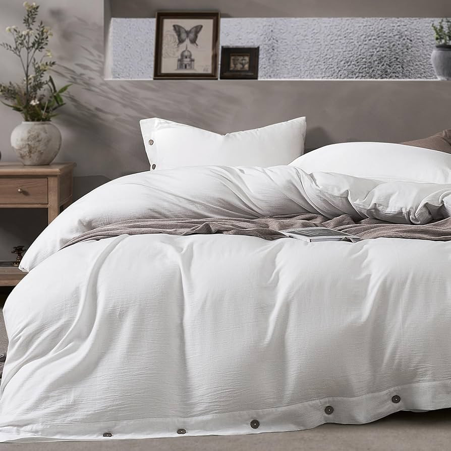JELLYMONI Washed Cotton Duvet Cover - Off White, Cal King Size 104x98 Inches, 3-Piece Bedding Set... | Amazon (US)