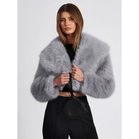 Quiz Grey Faux Fur Cropped Jacket, Grey, Size 16, Women | Very (UK)