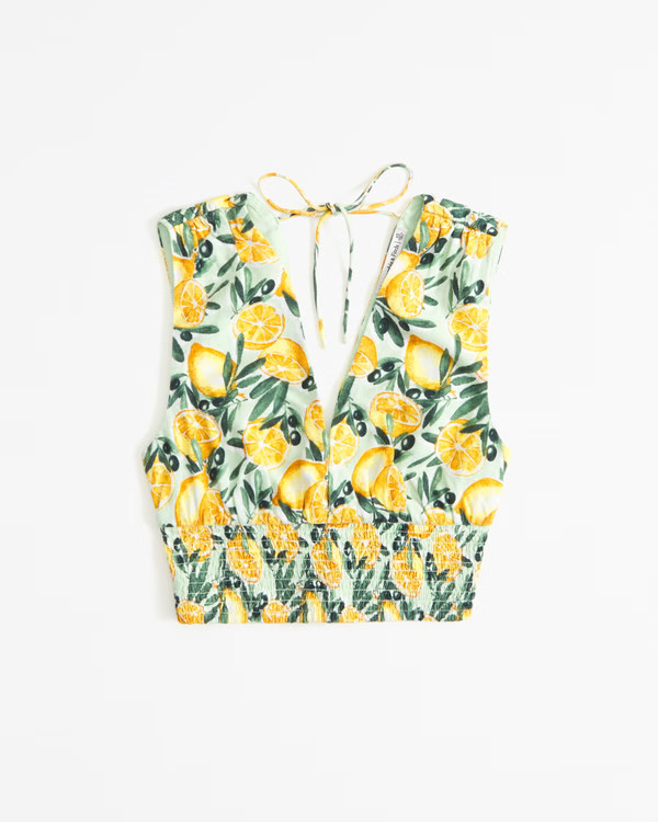 Linen-Blend V-Neck Tie-Back Set Top | Abercrombie & Fitch (US)