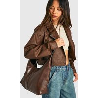 boohoo Women's Western Buckle Slouchy Tote Bag in Dark Brown | Boohoo.com (UK & IE)