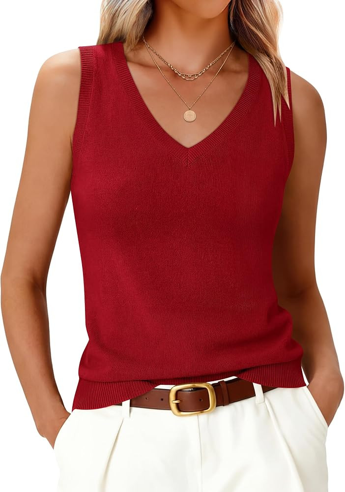ANRABESS Womens Wool Blend Tank Tops V Neck Sleeveless Sweater Business Casual Work Knit Shirts S... | Amazon (US)
