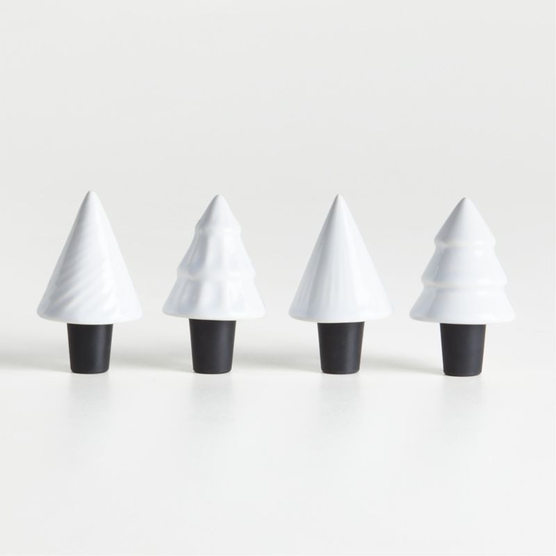 White Ceramic Tree Wine Stoppers, Set of 4 | Crate & Barrel | Crate & Barrel