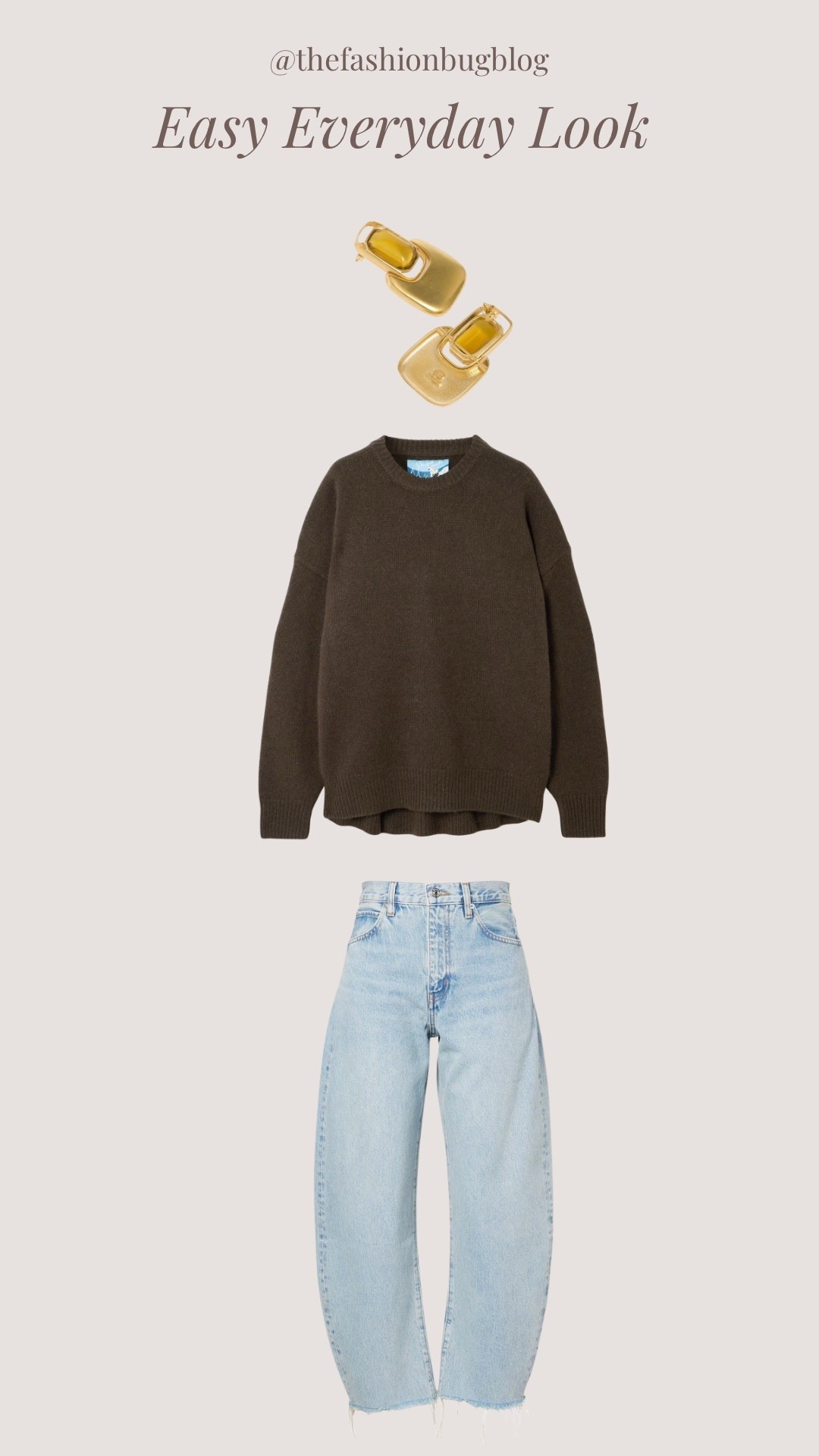 Easy every day look frame bubble jeans cashmere knit soru earrings 