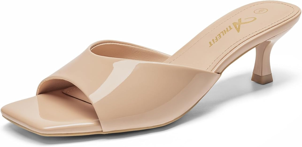 Athlefit Kitten Heels for Women Heeled Sandals Square Open Toe Low Heels Comfortable Slip On Slid... | Amazon (US)