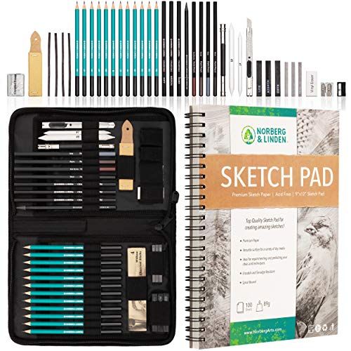 Norberg & Linden XXL Drawing Set - Sketching and Charcoal Pencils. 100 Page Drawing Pad, Kneaded Era | Amazon (US)