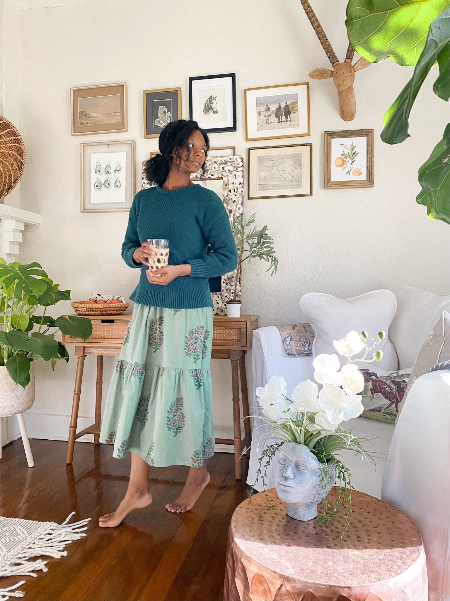 A very green outfit for a day at home. I’m loving the block print of this green dress 

#LTKunder100 #LTKSeasonal #LTKstyletip