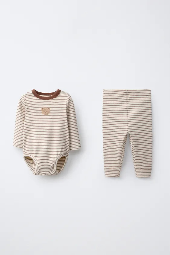 STRIPED EMBROIDERED BODYSUIT AND LEGGINGS SET | Zara US