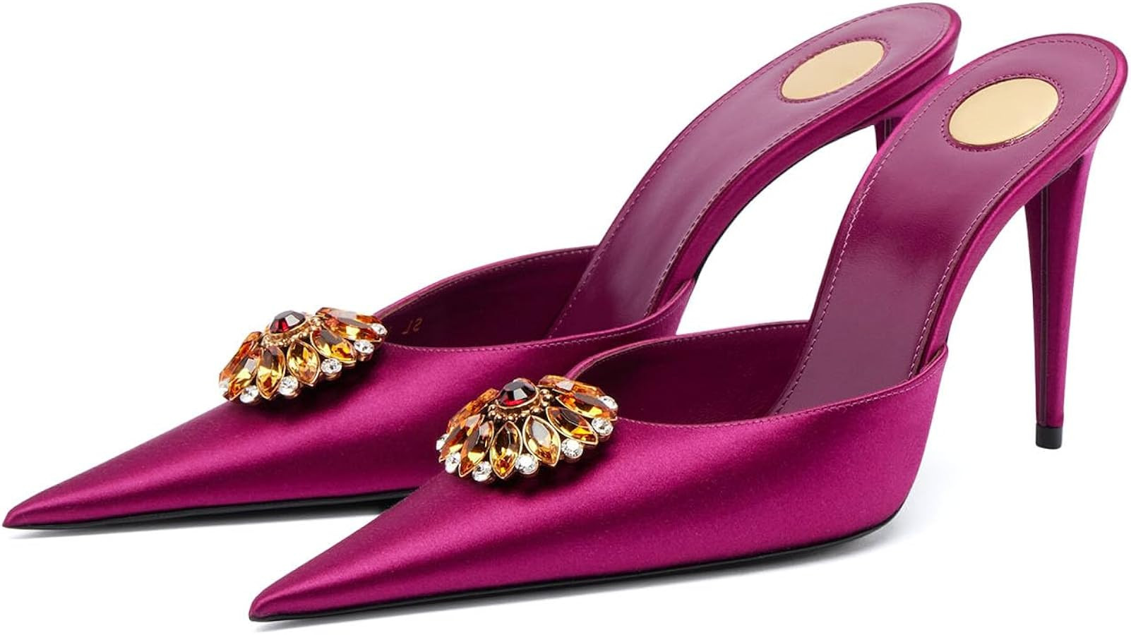 Yishaweiqi Women's Jewel Satin Pointed Toe Heel Mules Slip on Stiletto High Heel Pumps | Amazon (US)